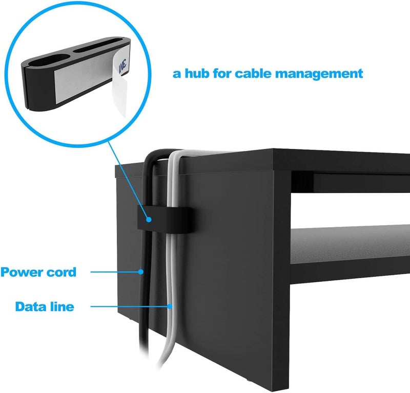 BONTEC Wood Monitor Stand Riser, 2-Tier Desktop Organizer with Storage, Ergonomic Computer Stand for Desk, Cable Management, Cellphone Holder, 21.3 Inch Shelf, Black - Image 5